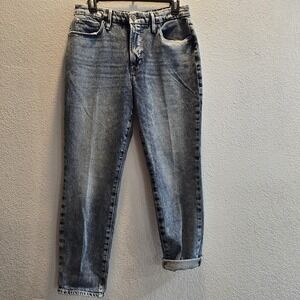 Good American High Rise Straight Jeans Women Size 2 / 26 Acid Wash Denim